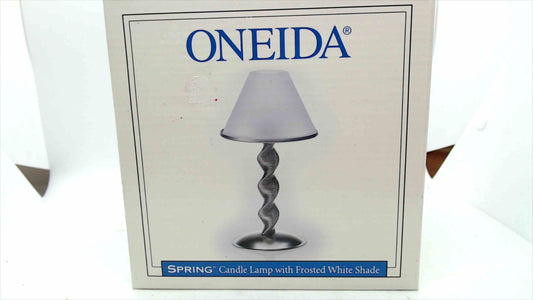 Oneida “Spring” Candle Lamp w/ Frosted White Shade – 9" Satin Nickel – New in Box