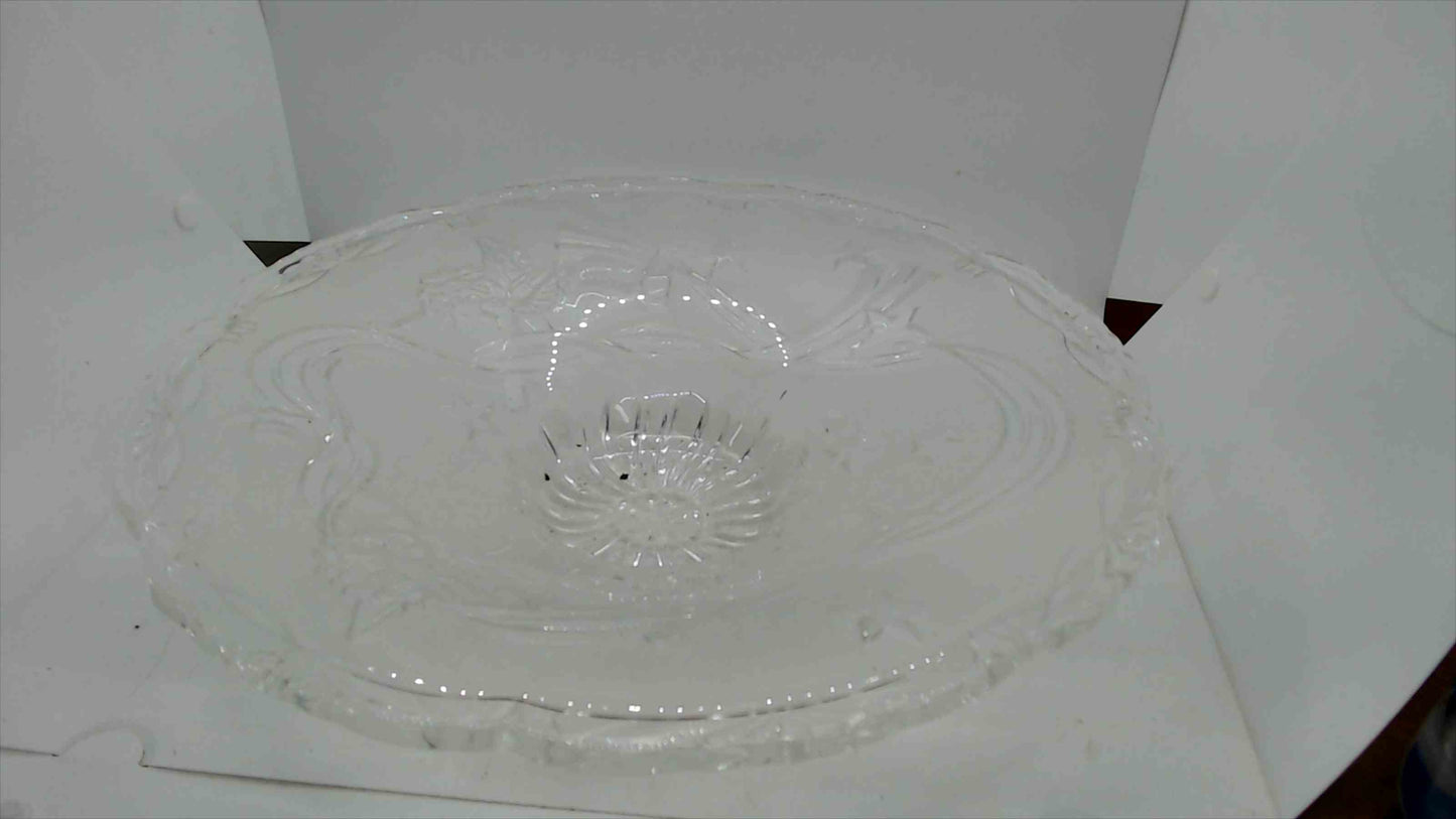 Vintage Pressed Glass Footed Serving Bowl – Cherubs & Stars Design – 13" x 3" Centerpiece