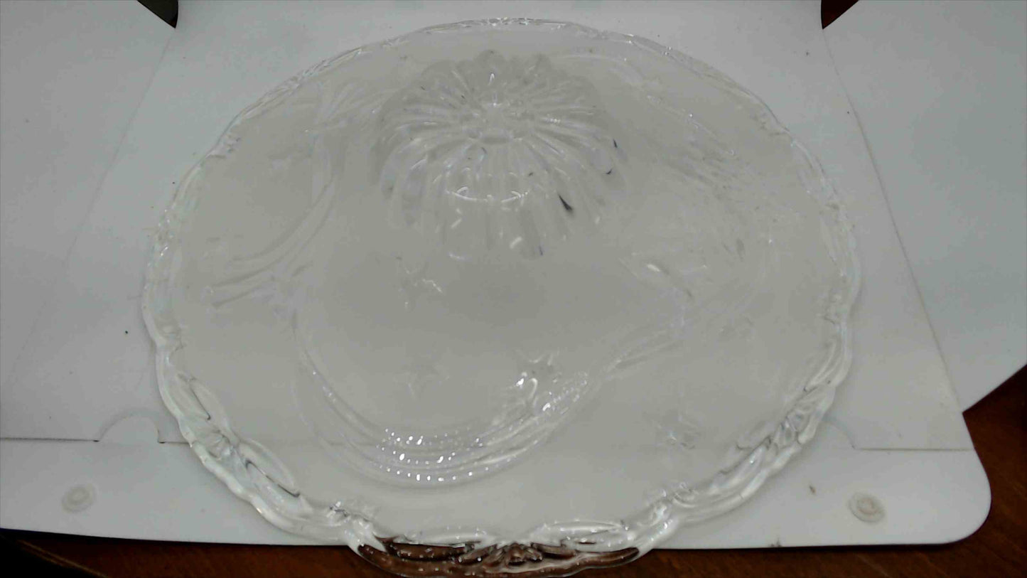 Vintage Pressed Glass Footed Serving Bowl – Cherubs & Stars Design – 13" x 3" Centerpiece