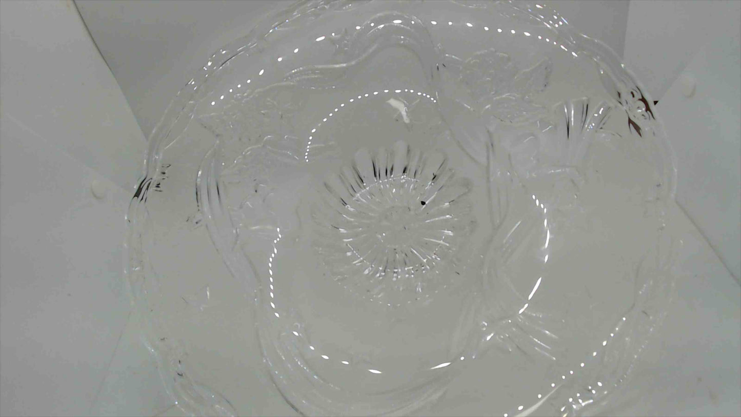 Vintage Pressed Glass Footed Serving Bowl – Cherubs & Stars Design – 13" x 3" Centerpiece
