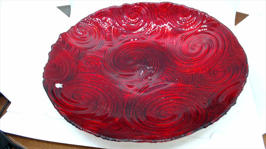13" Red Swirl Textured Glass Centerpiece Bowl w/ Metallic Gold Back – 13" x 2.5"