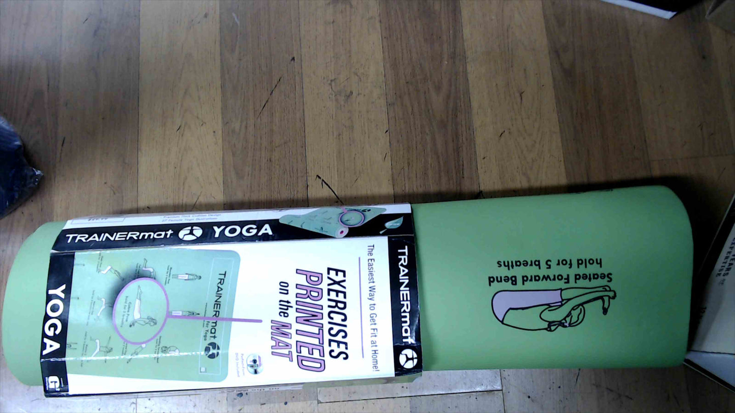 TRAINERmat Yoga Mat – “Exercises Printed on the Mat” w/ DVD, 72" x 24", 4mm, Green (New)