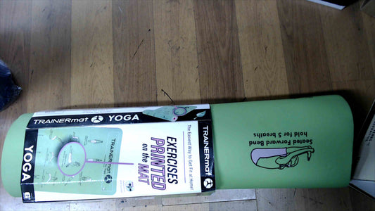 TRAINERmat Yoga Mat – “Exercises Printed on the Mat” w/ DVD, 72" x 24", 4mm, Green (New)