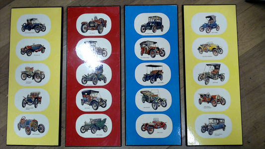 Vintage Set of 4 Classic Car Wall Art Plaques – Early 1900s Automobiles – Retro Garage Decor
