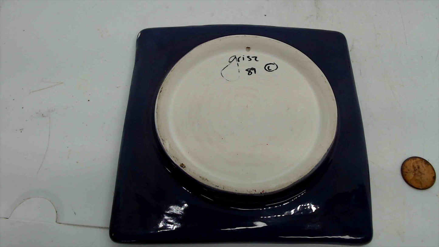 Handmade Studio Pottery Square Dish – Geisha Artwork – Signed “Grisz ‘89” – Ceramic Art Plate