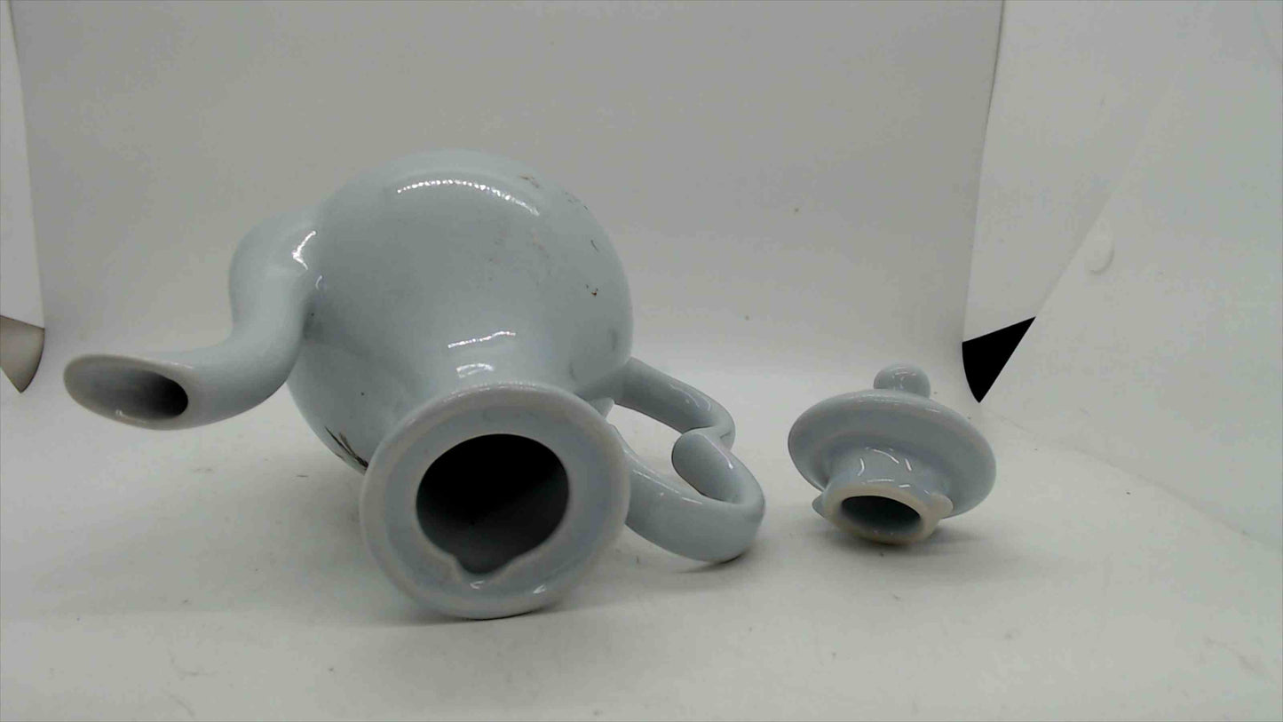 Vintage Asian Porcelain Teapot w/ Cranes & Pine Motif, Heart-Handle, ~8” Tall