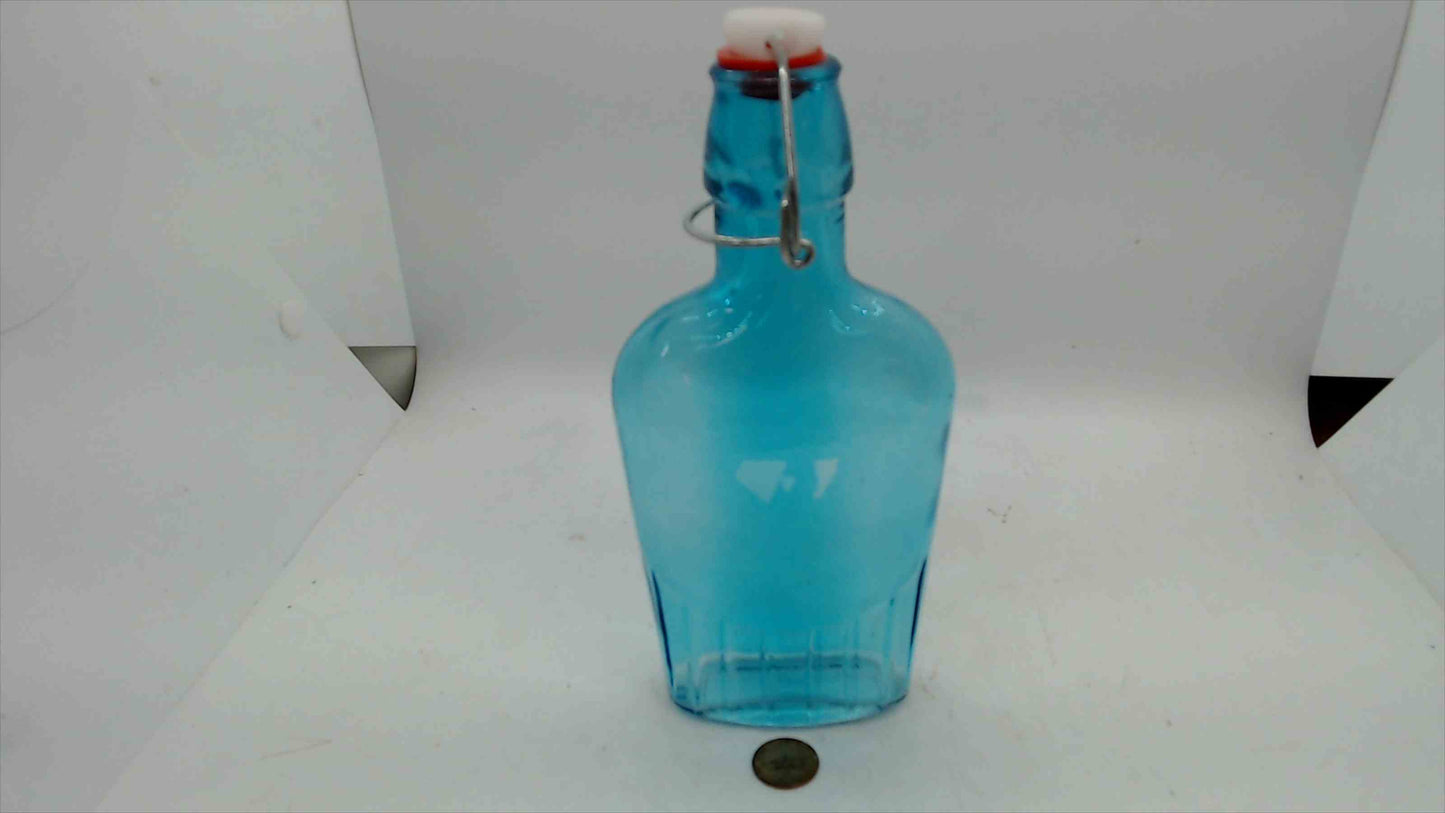 Aqua Blue Swing-Top Glass Bottle with Flip-Top Stopper (~8")