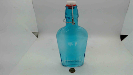 Aqua Blue Swing-Top Glass Bottle with Flip-Top Stopper (~8")