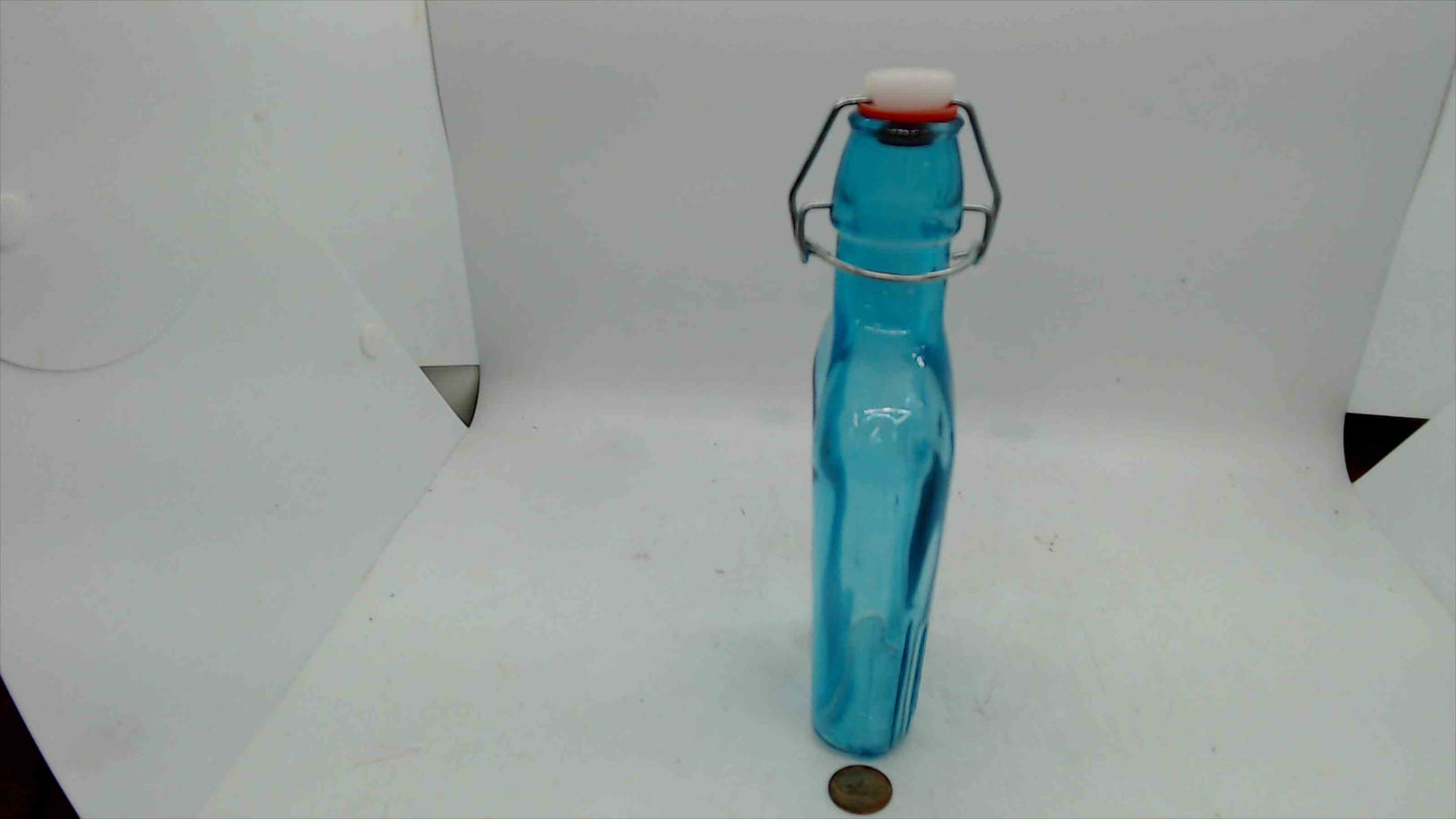 Aqua Blue Swing-Top Glass Bottle with Flip-Top Stopper (~8")