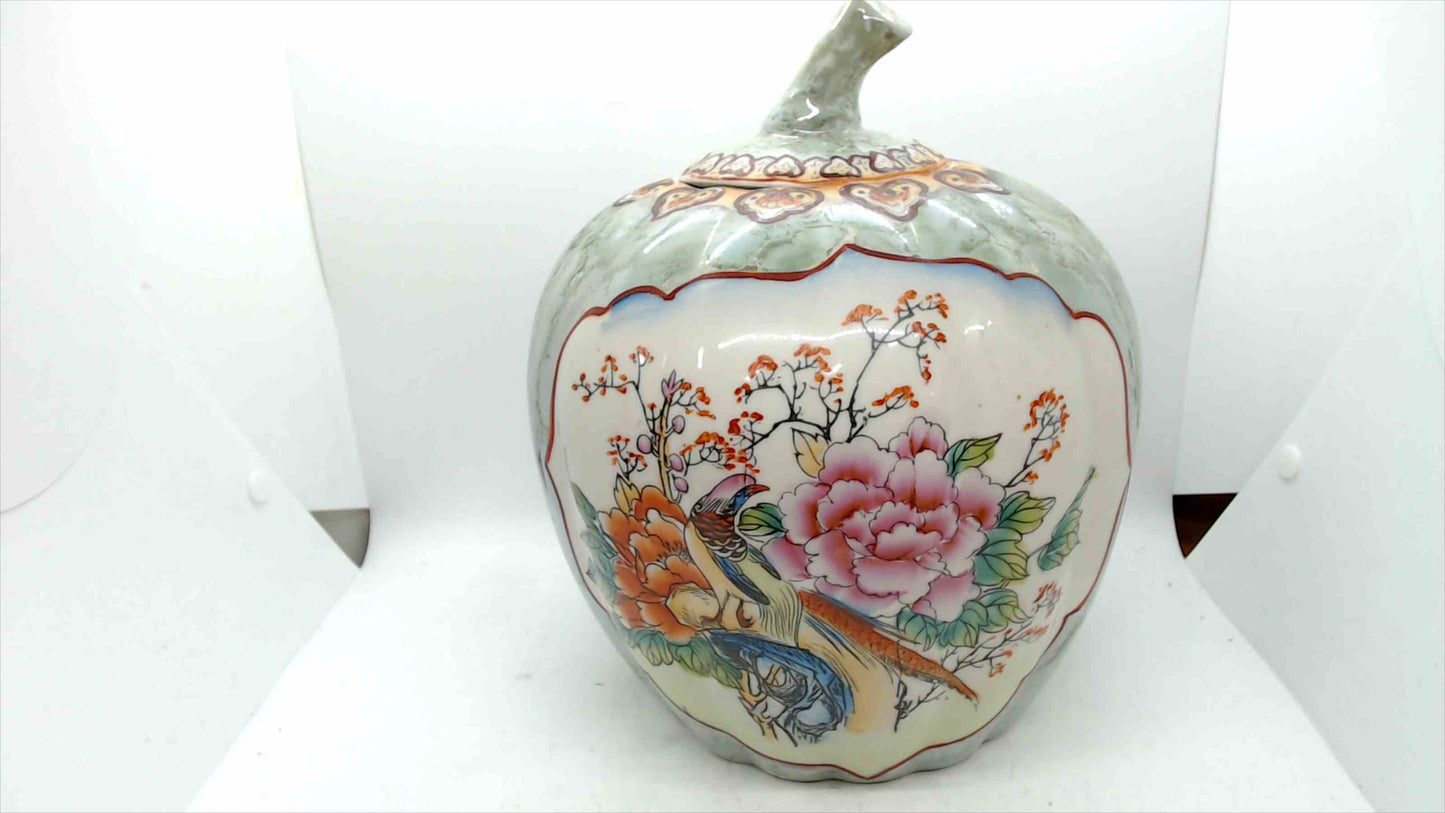 Vintage Chinese Porcelain Lidded Ginger Jar – Hand-Painted Geisha & Floral Scene, 9”