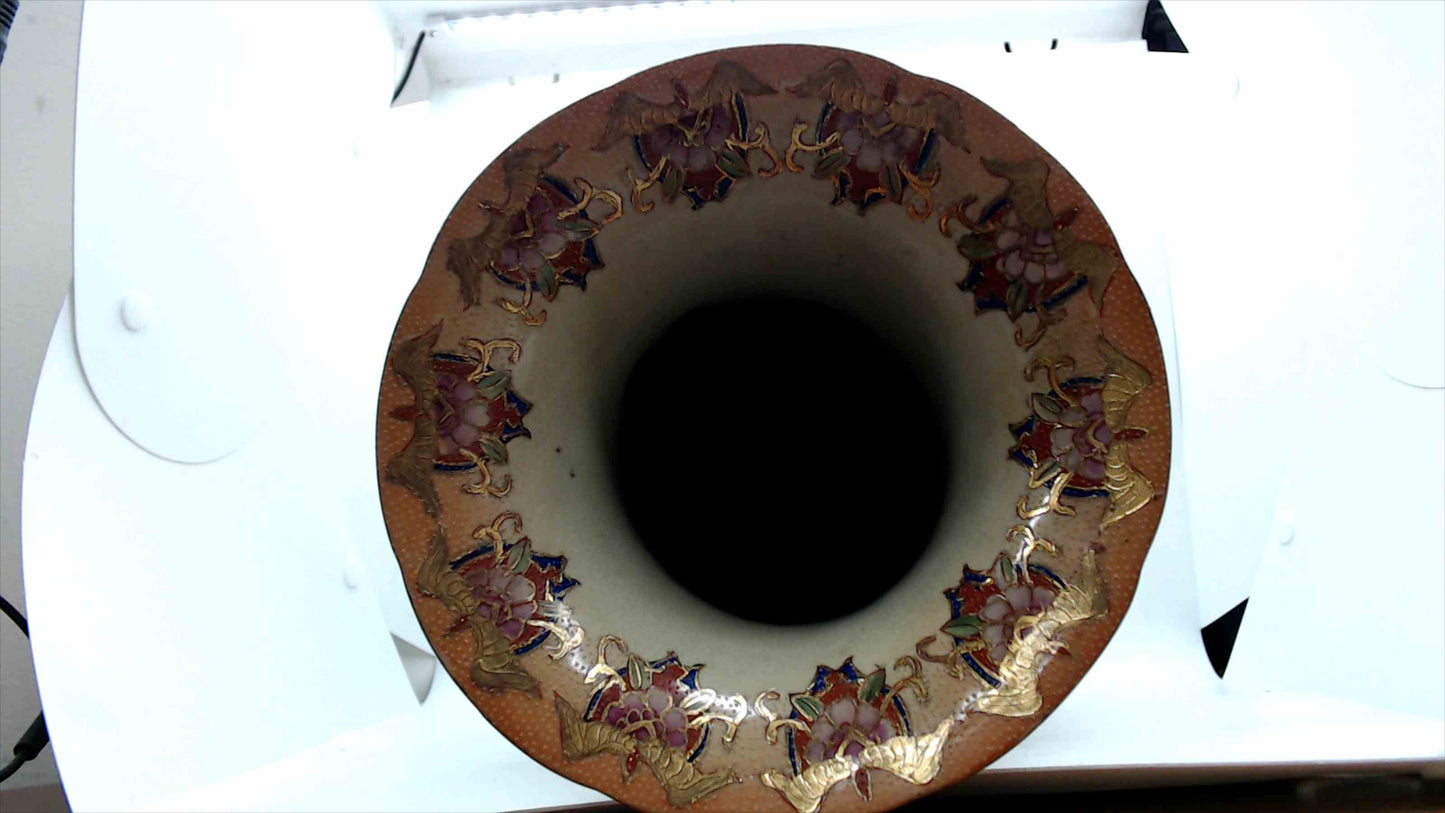 Splendors of Meiji Satsuma-Style Vase w/ Gilt Handles, 14"