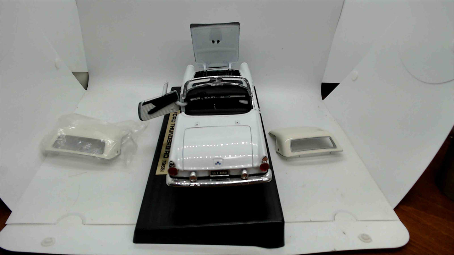 1955 Ford Thunderbird Die-Cast Model Car on Display Base – White, Opening Hood/Doors, Removable Hardtop
