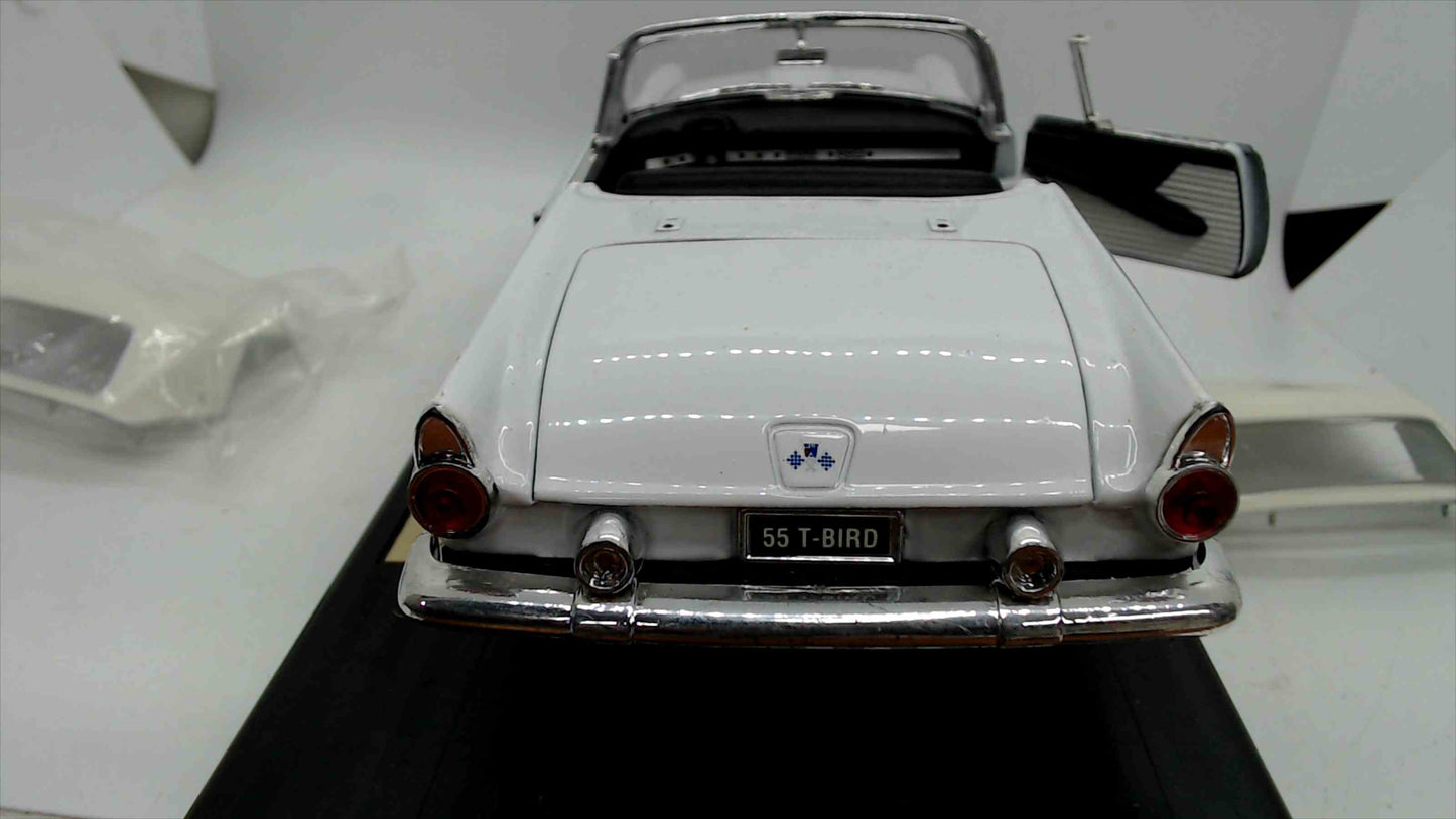 1955 Ford Thunderbird Die-Cast Model Car on Display Base – White, Opening Hood/Doors, Removable Hardtop