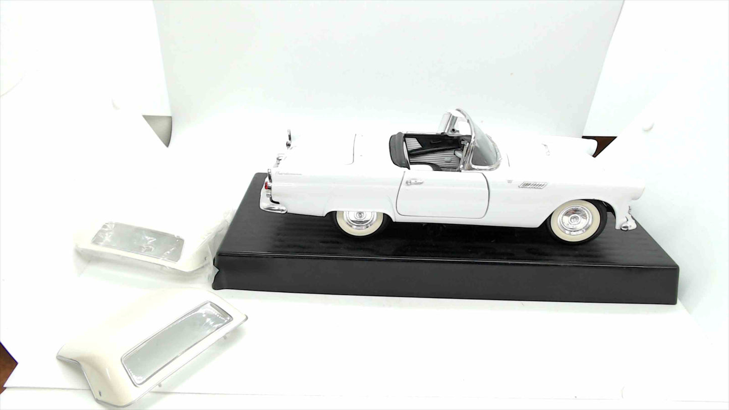 1955 Ford Thunderbird Die-Cast Model Car on Display Base – White, Opening Hood/Doors, Removable Hardtop