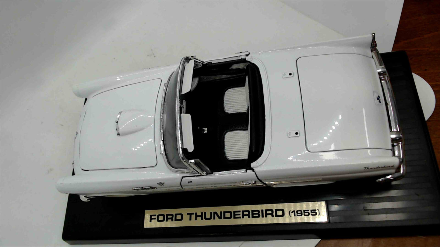 1955 Ford Thunderbird Die-Cast Model Car on Display Base – White, Opening Hood/Doors, Removable Hardtop