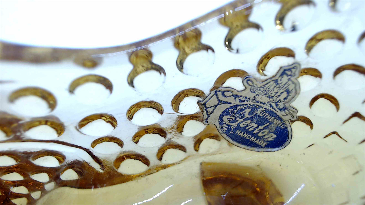 Pair of Vintage Fenton Amber Hobnail Glass Shoes – Cat-Head Slippers – Lot of 2