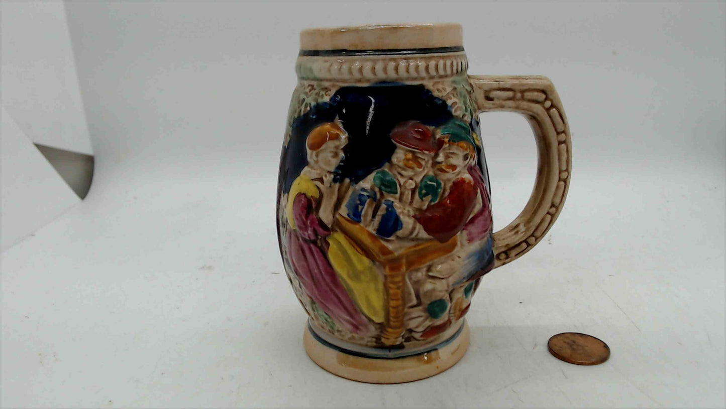 Vintage Japan Mini Beer Stein Mug – Relief Tavern Scene & Cottage – Specialty Industries (Amtel) – 4” Tall