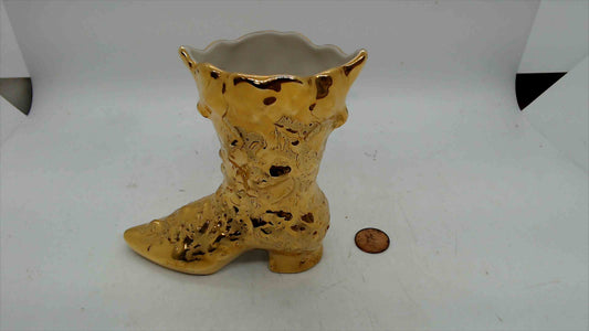 Vintage Holley Ross 22K Gold Cowboy Boot Bud Vase – La Anna, PA – 4.5” Tall