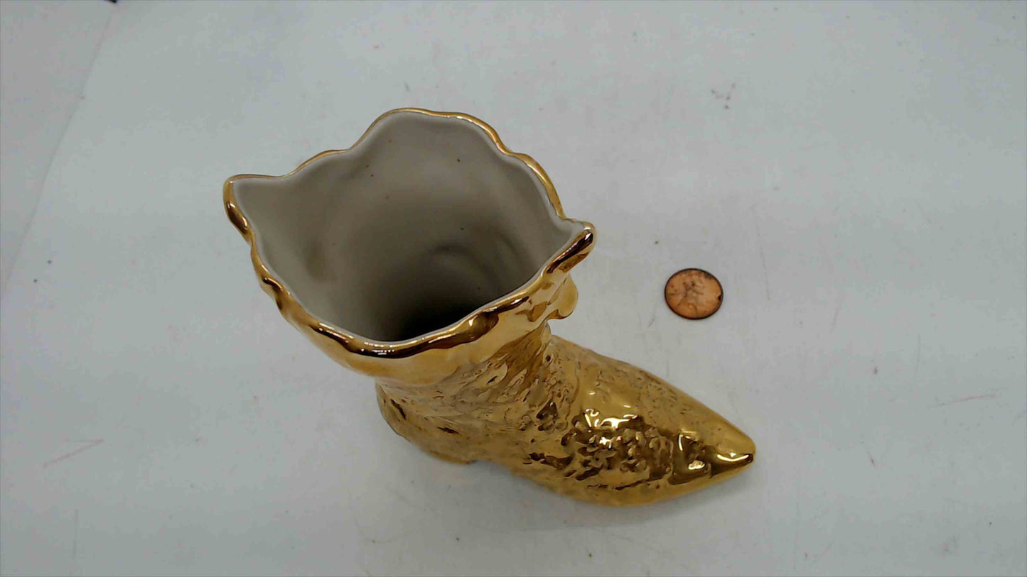 Vintage Holley Ross 22K Gold Cowboy Boot Bud Vase – La Anna, PA – 4.5” Tall