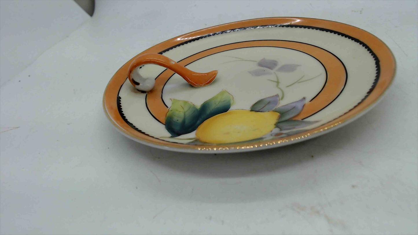 Noritake “M in Wreath” Hand-Painted Lemon Nappy / Trinket Dish, 5.5"