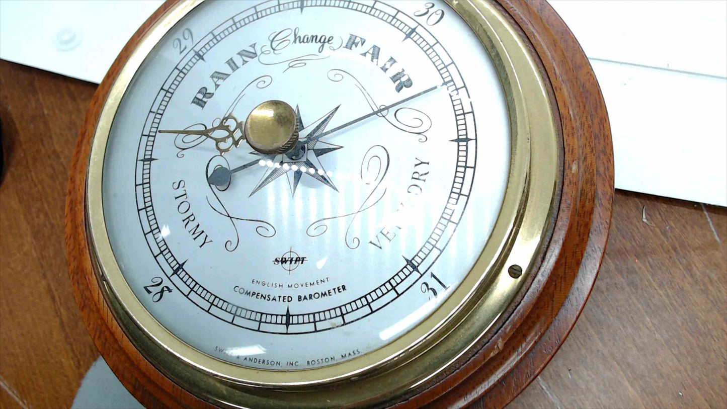 Vintage Swift & Anderson Mahogany Wall Weather Station – Barometer, Thermometer & Hygrometer, 21"