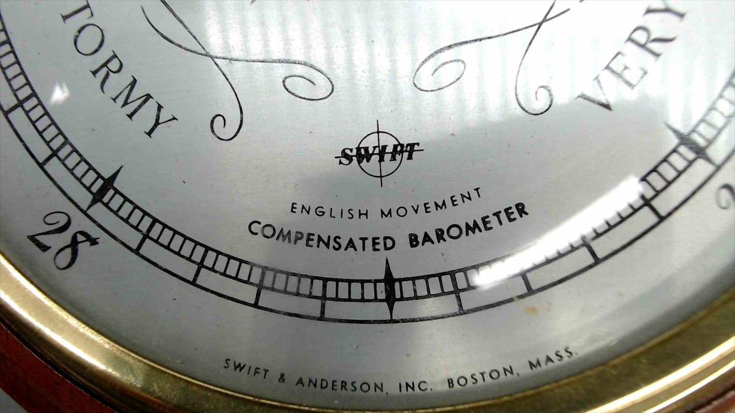 Vintage Swift & Anderson Mahogany Wall Weather Station – Barometer, Thermometer & Hygrometer, 21"