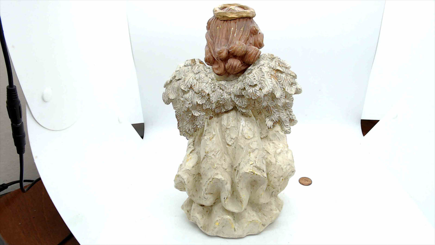 10" Praying Angel Figurine w/ Halo & Textured Wings – Wind-Up Musical, Gold Accents