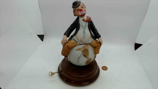 1980 Price Products Hobo Clown on Globe Wind-Up Music Box – ~9” Tall