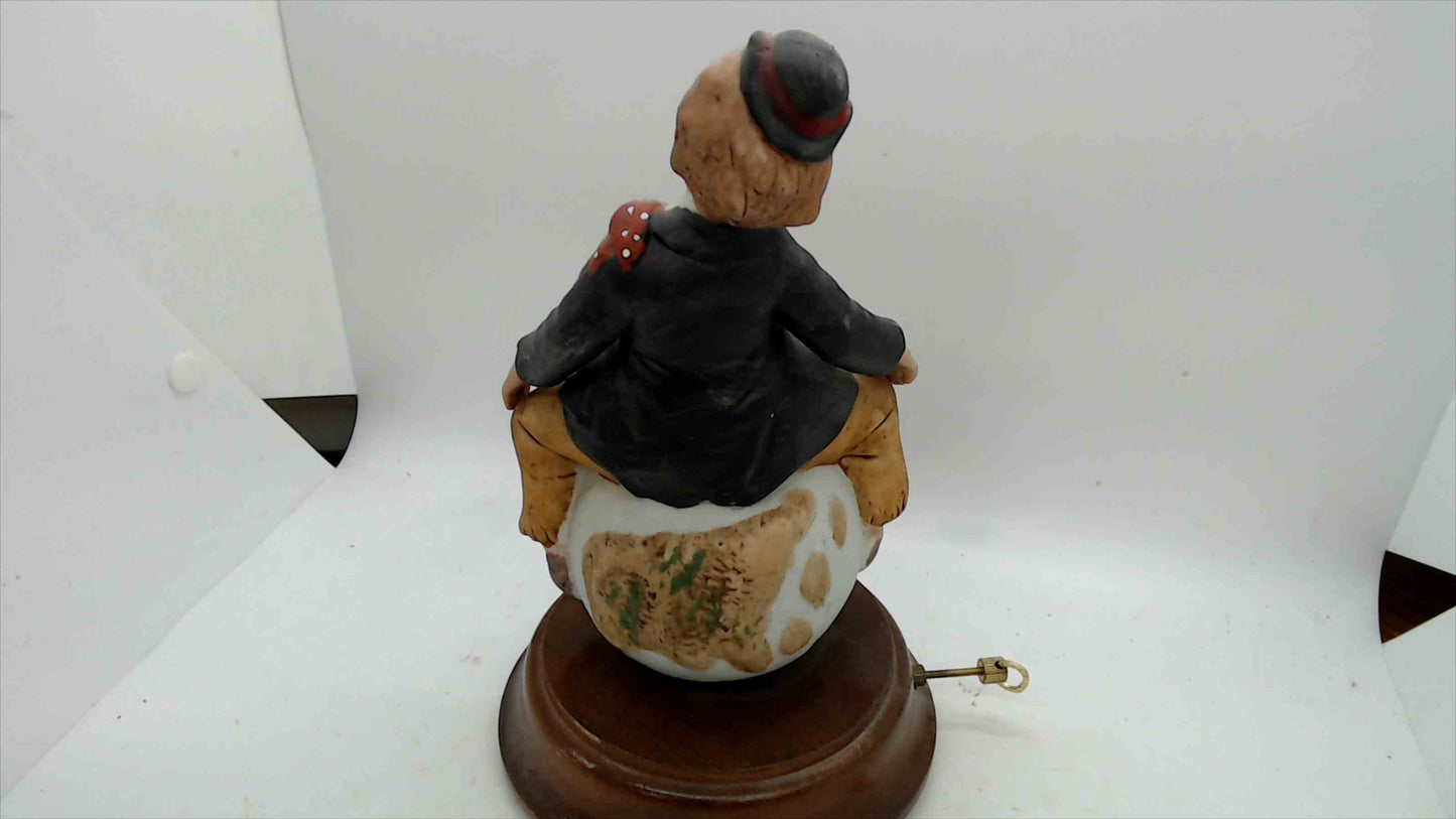 1980 Price Products Hobo Clown on Globe Wind-Up Music Box – ~9” Tall
