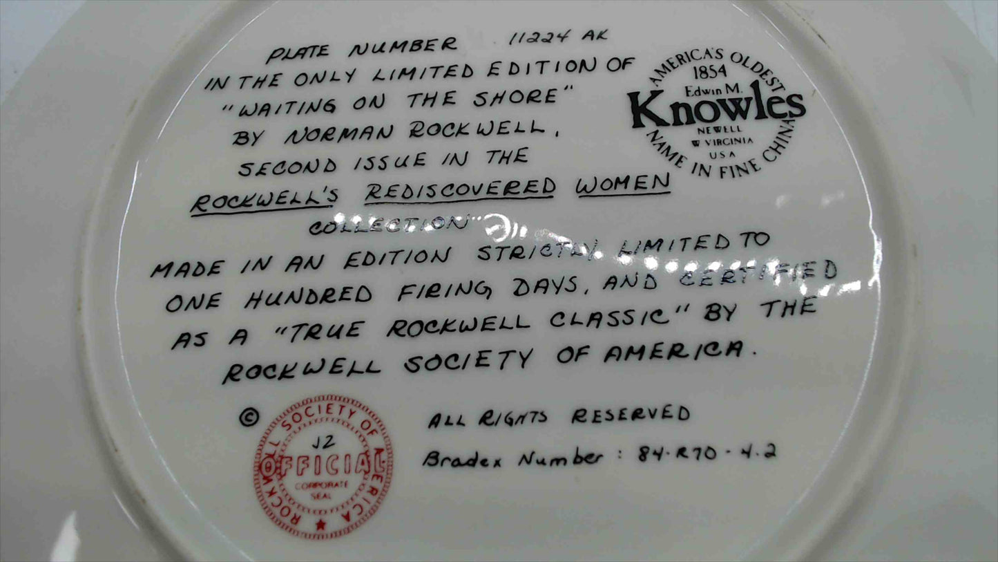 Norman Rockwell “Waiting on the Shore” Collector Plate – Edwin M. Knowles, 2nd in Rediscovered Women (Bradex 84-R70-4.2)