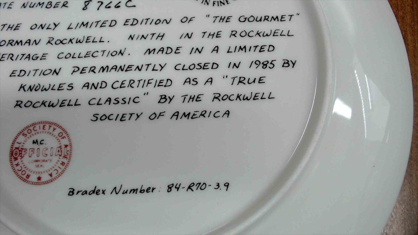 Norman Rockwell “The Gourmet” Collector Plate – Edwin M. Knowles – 8.5" w/ COA (Plate #8766C)