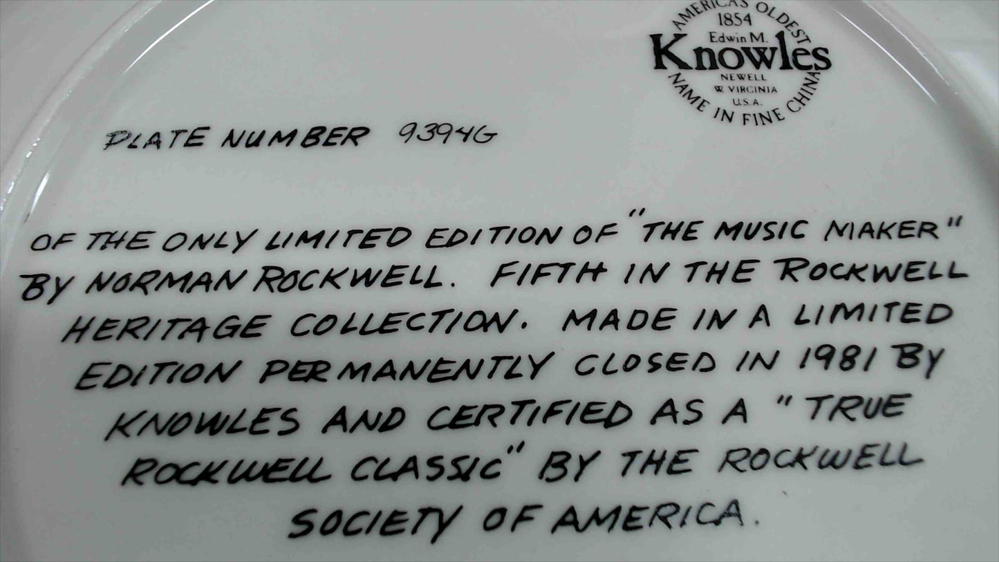 Norman Rockwell “The Music Maker” Collector Plate – 1981 – Plate #9394G – 8.5" w/ COA