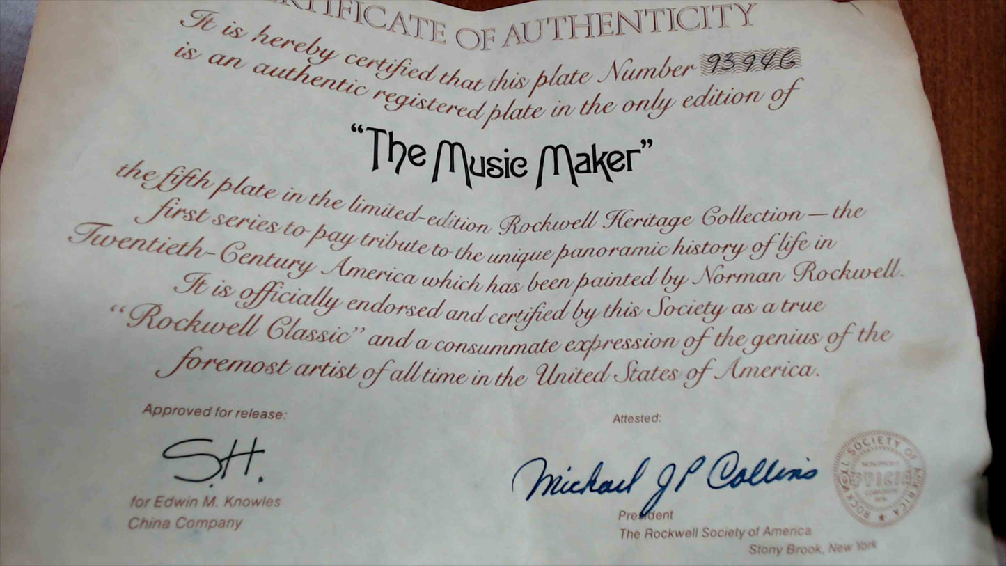 Norman Rockwell “The Music Maker” Collector Plate – 1981 – Plate #9394G – 8.5" w/ COA