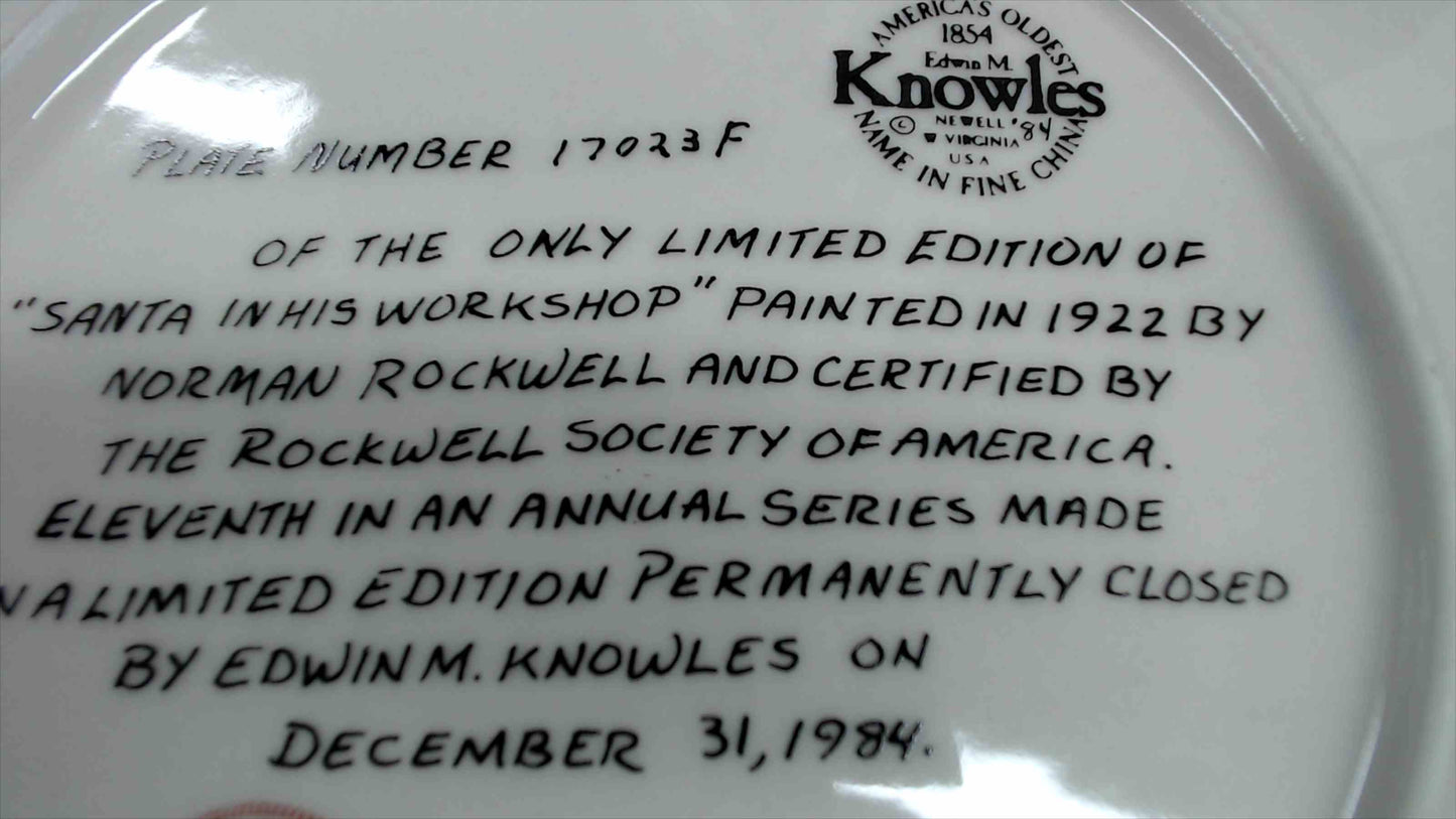 1984 Norman Rockwell “Santa in His Workshop” Collector Plate – Edwin M. Knowles – 8.5" – Bradex 84-R70-1.11