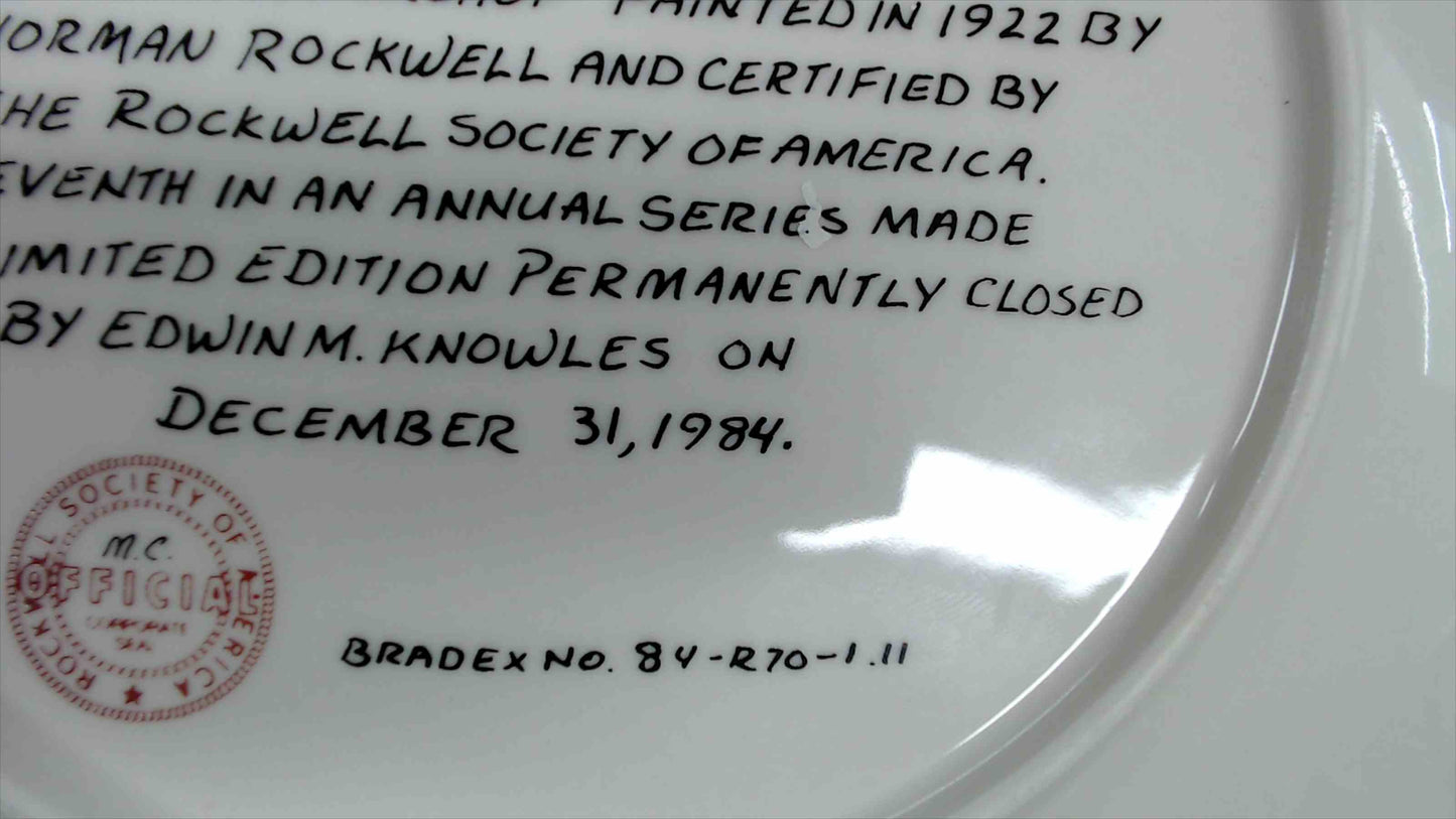 Norman Rockwell “Santa in His Workshop” 1984 Christmas Plate – Edwin M. Knowles, 8.5"