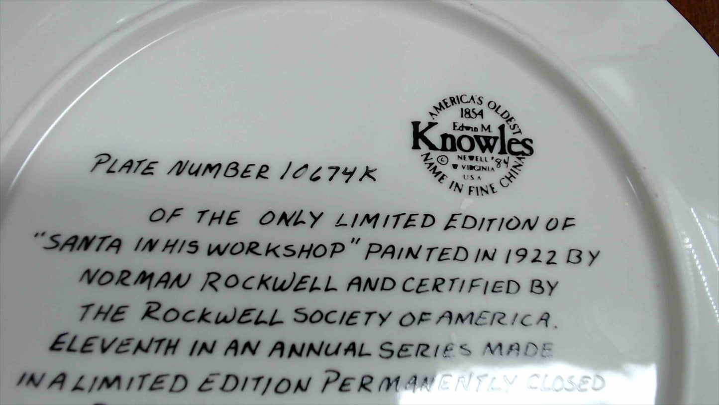 Norman Rockwell “Santa in His Workshop” 1984 Christmas Plate – Edwin M. Knowles, 8.5"