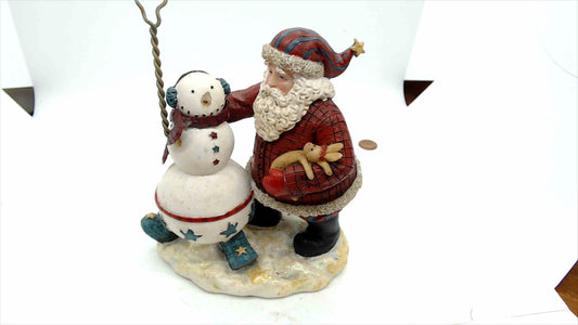 Pacific Enterprise Hand-Painted Santa & Snowman Photo/Card Holder Figurine – 7" Folk Art Christmas Decor