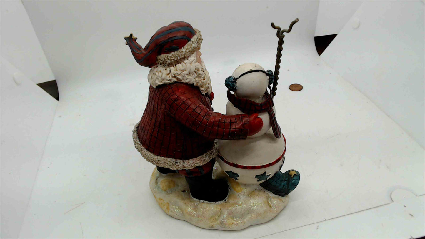 Pacific Enterprise Hand-Painted Santa & Snowman Photo/Card Holder Figurine – 7" Folk Art Christmas Decor