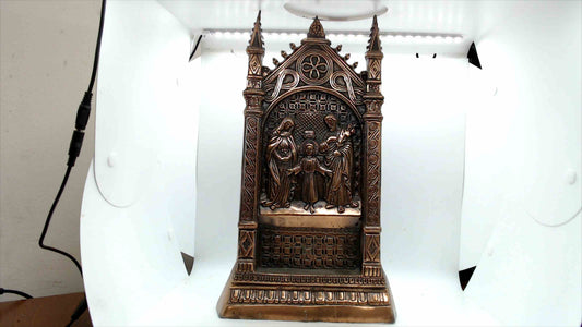 Vintage Cast Iron Gothic Holy Family Doorstop / Wall Plaque – Copper-Bronze Finish – ~14"