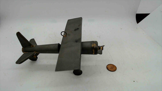 Handmade Rustic Metal Airplane Sculpture – Parasol Monoplane w/ Spinning Prop & Hang Ring – Industrial Decor