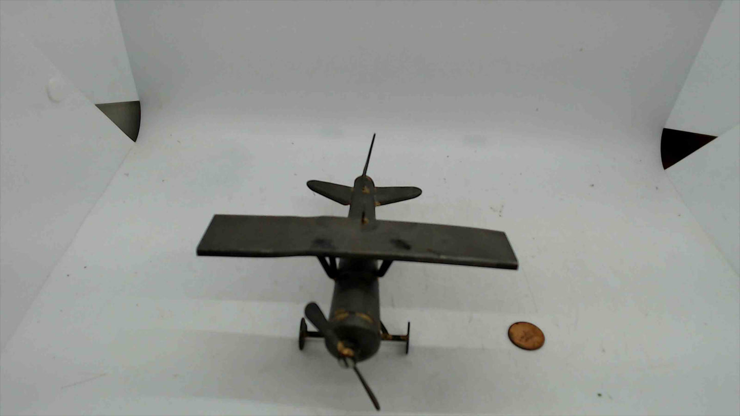 Handmade Rustic Metal Airplane Sculpture – Parasol Monoplane w/ Spinning Prop & Hang Ring – Industrial Decor