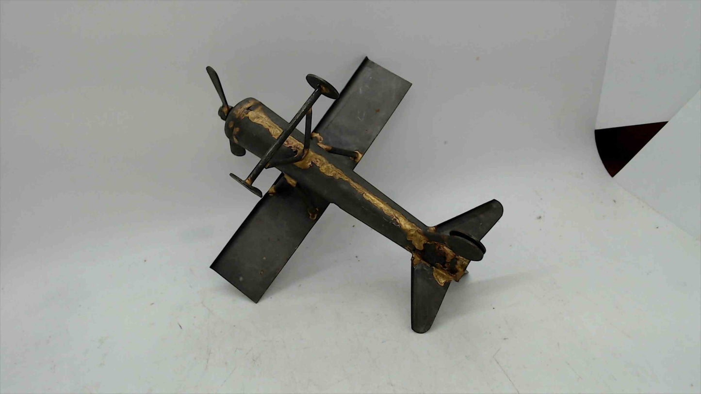 Handmade Rustic Metal Airplane Sculpture – Parasol Monoplane w/ Spinning Prop & Hang Ring – Industrial Decor