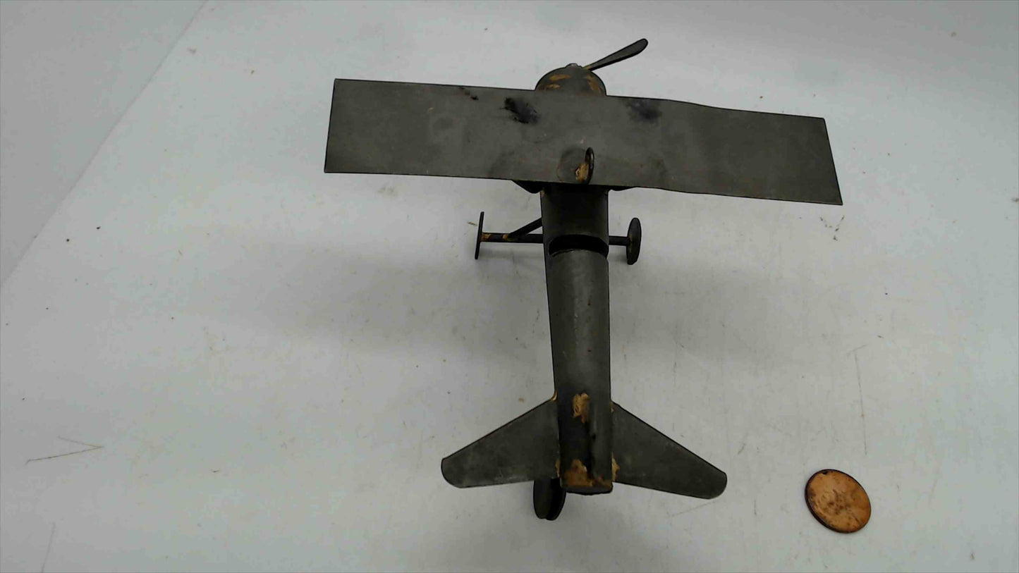 Handmade Rustic Metal Airplane Sculpture – Parasol Monoplane w/ Spinning Prop & Hang Ring – Industrial Decor