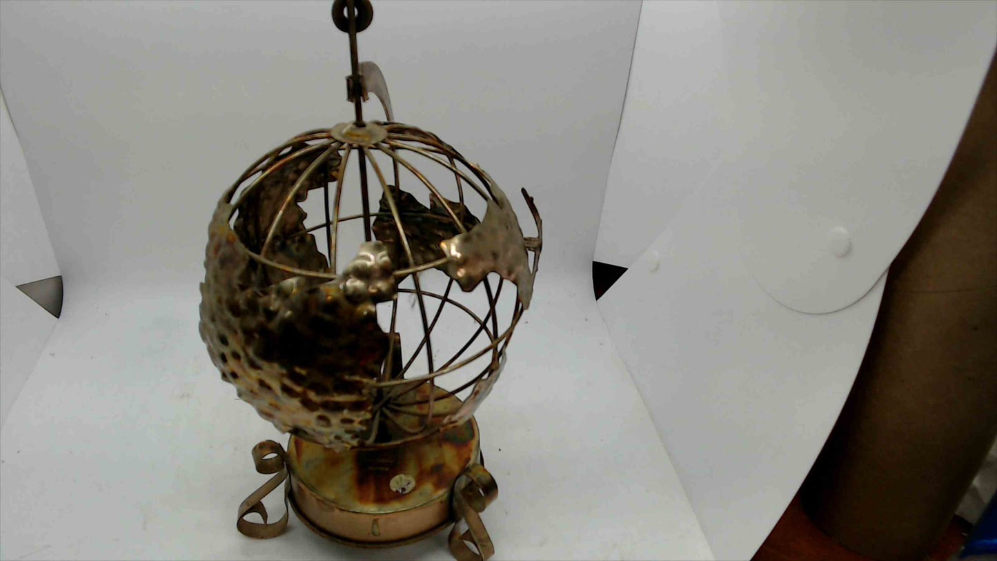 Vintage Hammered Brass Globe Music Box w/ Airplane – “Around the World in 80 Days” – Tested & Working