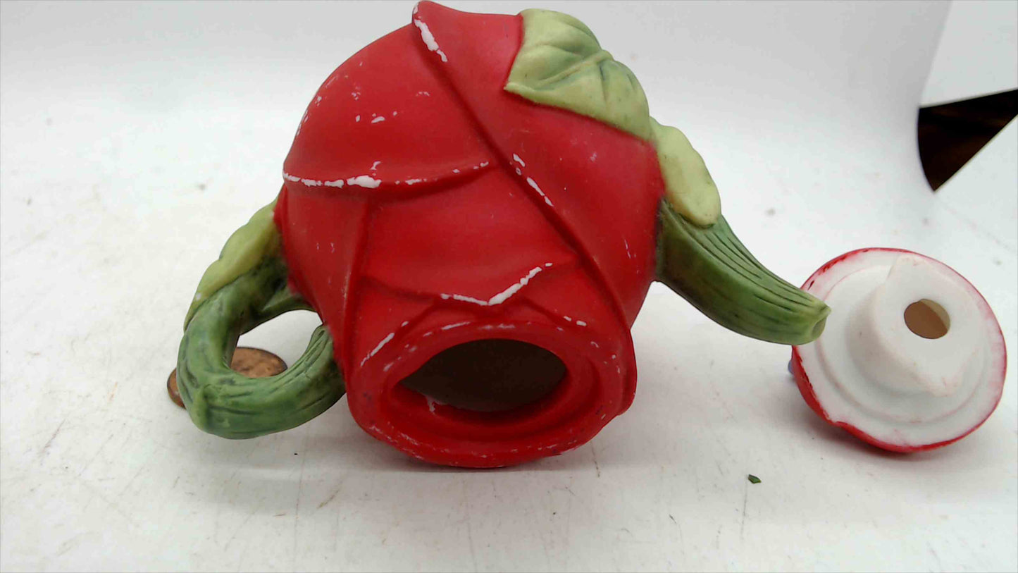 Avon Rosebud Teapot Figurine w/ Butterfly Lid – Ceramic Miniature, 1995 – 3.25” Tall