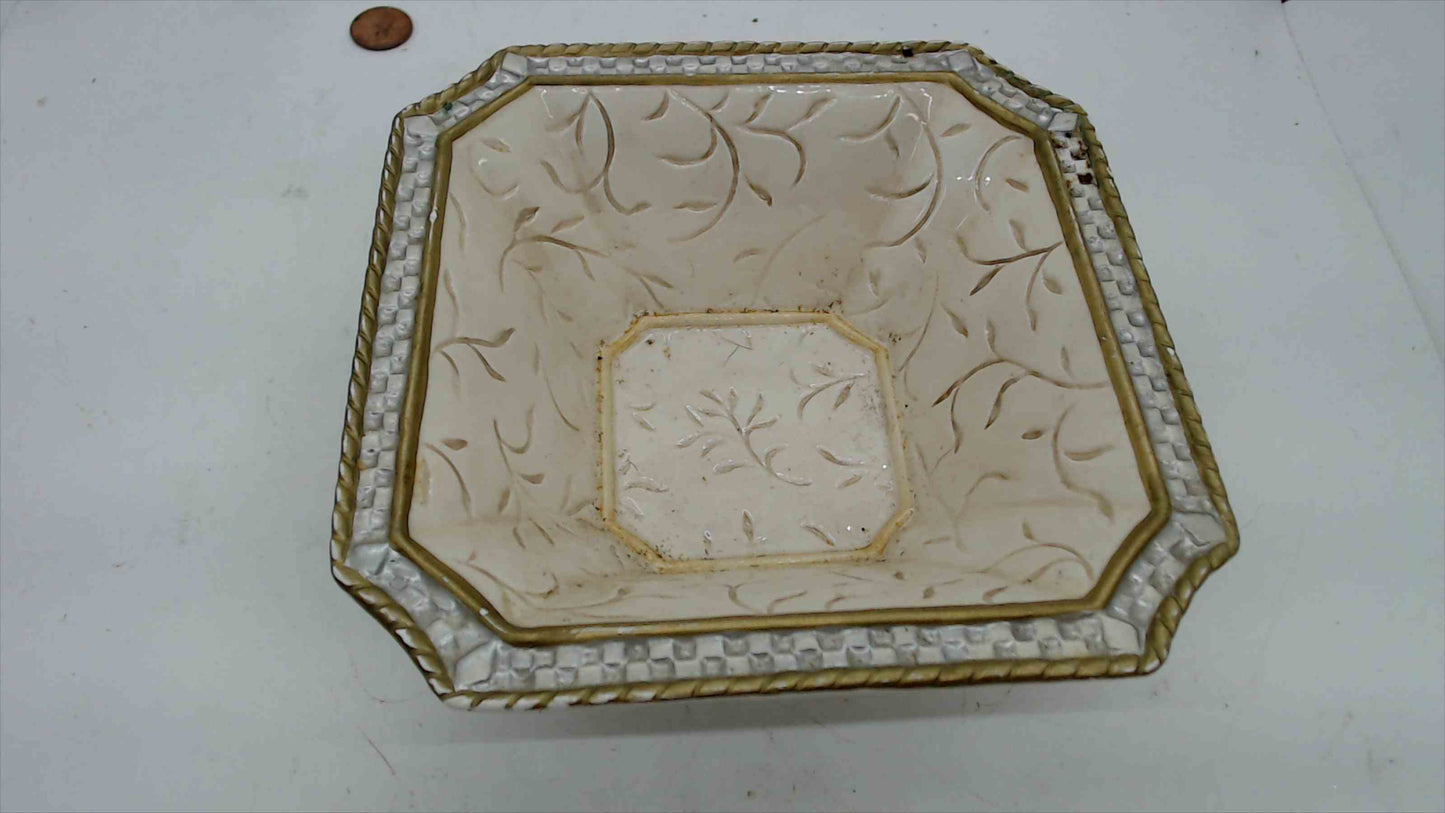 Fitz & Floyd Home Fragrance Embossed Octagonal Bowl – Ivory w/ Gold Trim, 6" Square Dish
