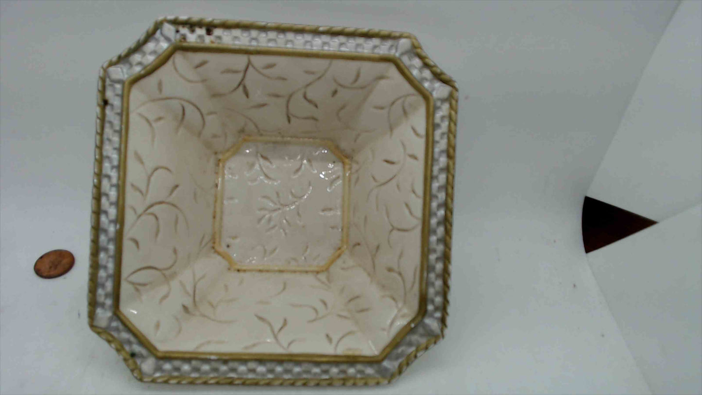 Fitz & Floyd Home Fragrance Embossed Octagonal Bowl – Ivory w/ Gold Trim, 6" Square Dish