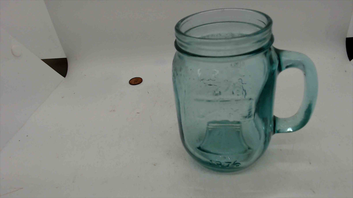 1776–1976 Jack in the Box “Liberty Mug” Aqua Glass Jar w/ Handle – 5”