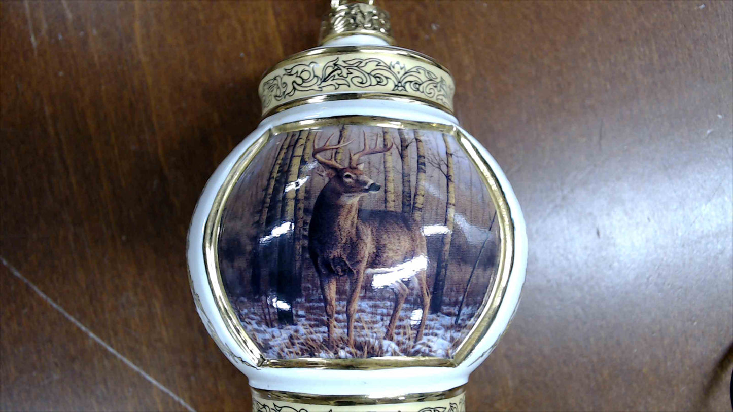 Vintage White & Gold Deer Finial Christmas Ornament, Stag Topper – 5.5" Tall