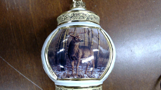 Vintage White & Gold Deer Finial Christmas Ornament, Stag Topper – 5.5" Tall